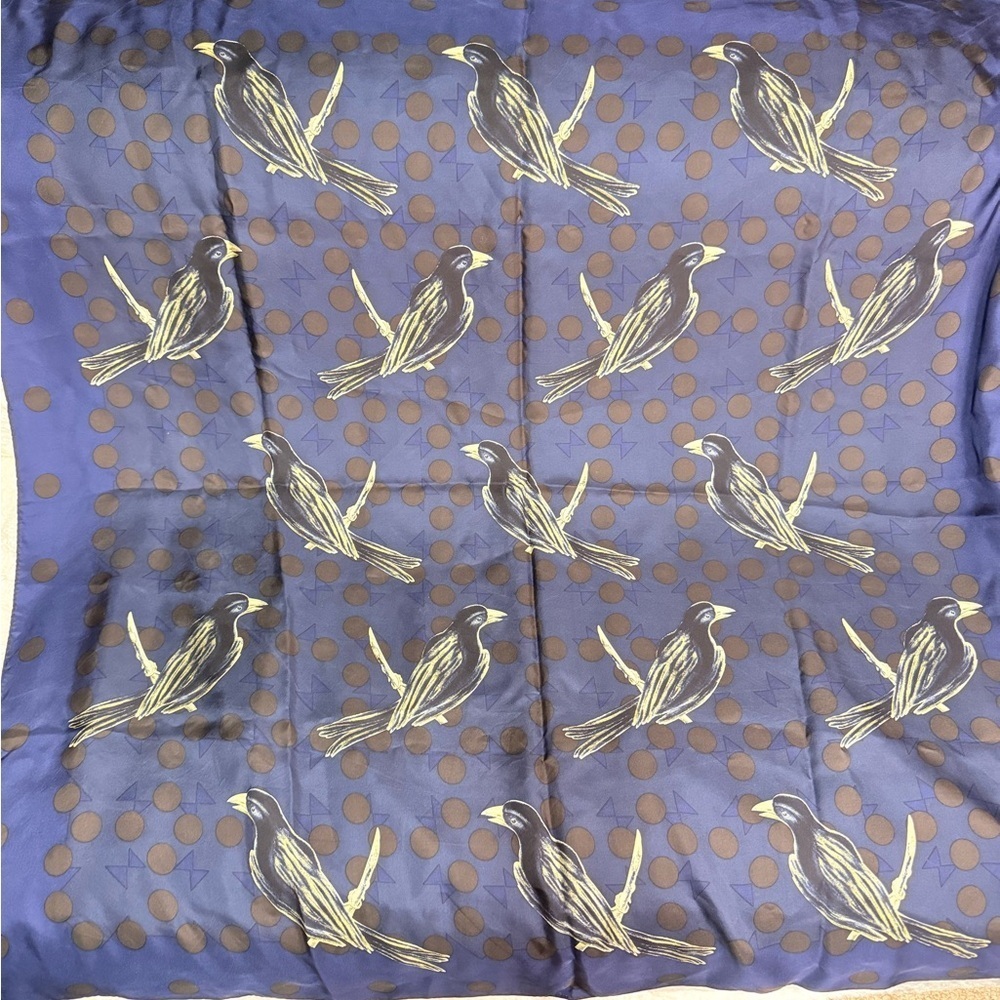 Elegant Blue and Gold Polka Dot Scarf Bird Print - Picture 2 of 4